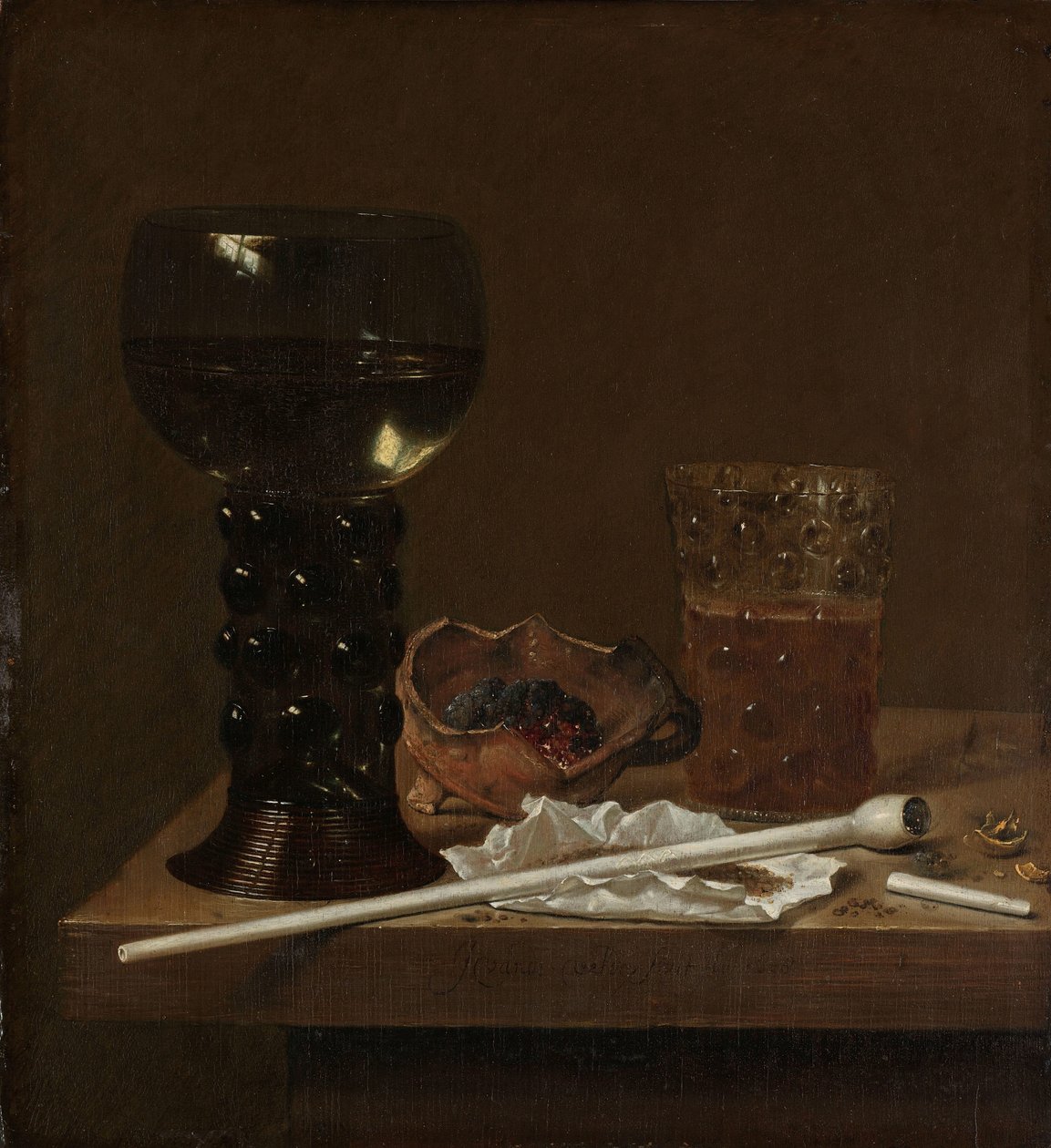 Stilleben med Roemer, Ølglass og en Pipe av Jan Jansz. van de Velde (III)