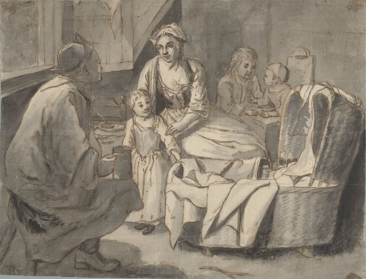 Interiør med barnefamilie av Jan Josef Horemans (II) (possibly)