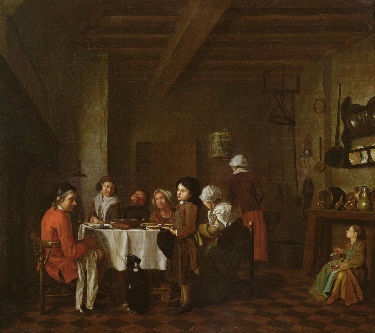 Interiørscene, familiemåltid av Jan Josef the Elder Horemans