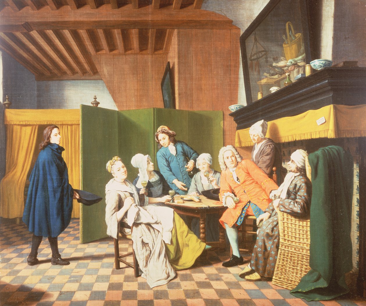 Legebesøk - Et nederlandsk ordtak: Legen inspiserer den generelle helsen til pasienten sin (en av et sett på fire) av Jan Josef the Elder Horemans