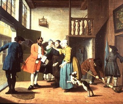 Legebesøk - Et nederlandsk ordtak: Legen er avbildet som djevelen når han kommer tilbake til huset for å presentere regningen sin (en av et sett på fire) av Jan Josef the Elder Horemans