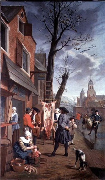Outside the Butcher (en av en serie på fire) av Jan Josef the Younger Horemans