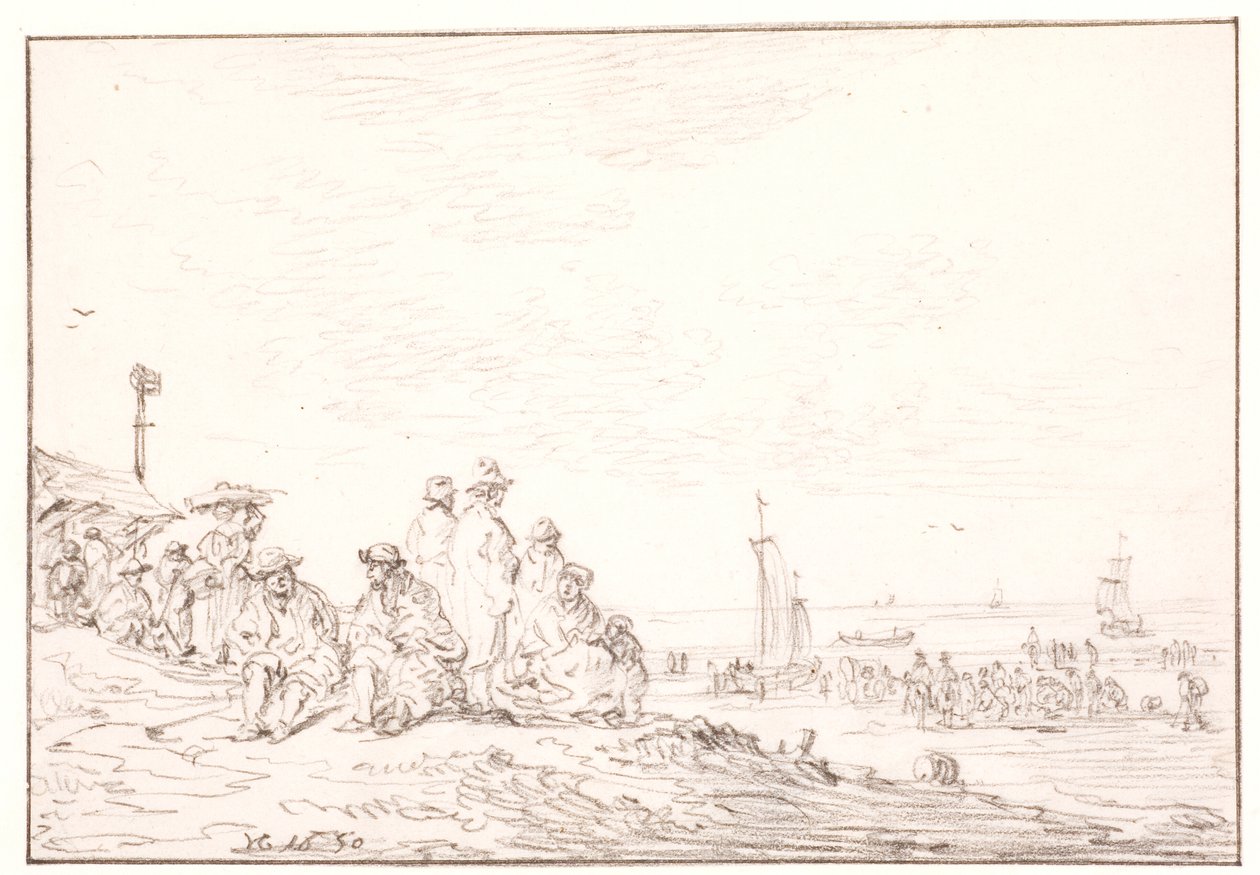 Strand med mange mennesker av Jan Josefsz van Goyen