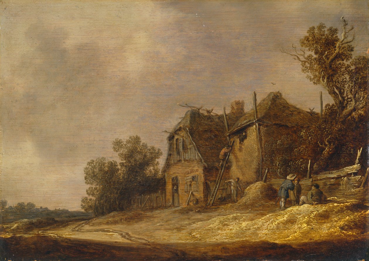 Landskap med en hytte og en låve av Jan Josephsz van Goyen