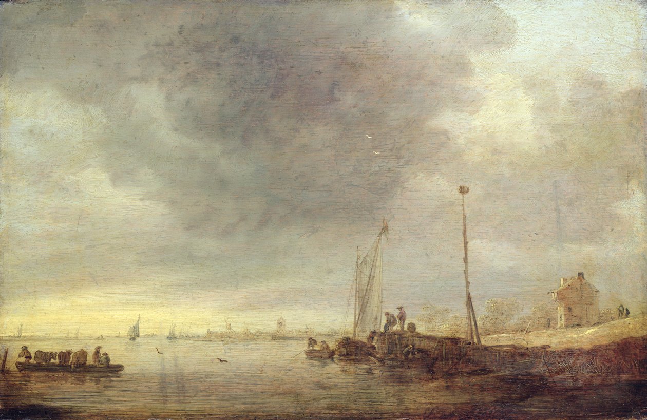 Landskap med elv og ferge, 1646 av Jan Josephsz van Goyen