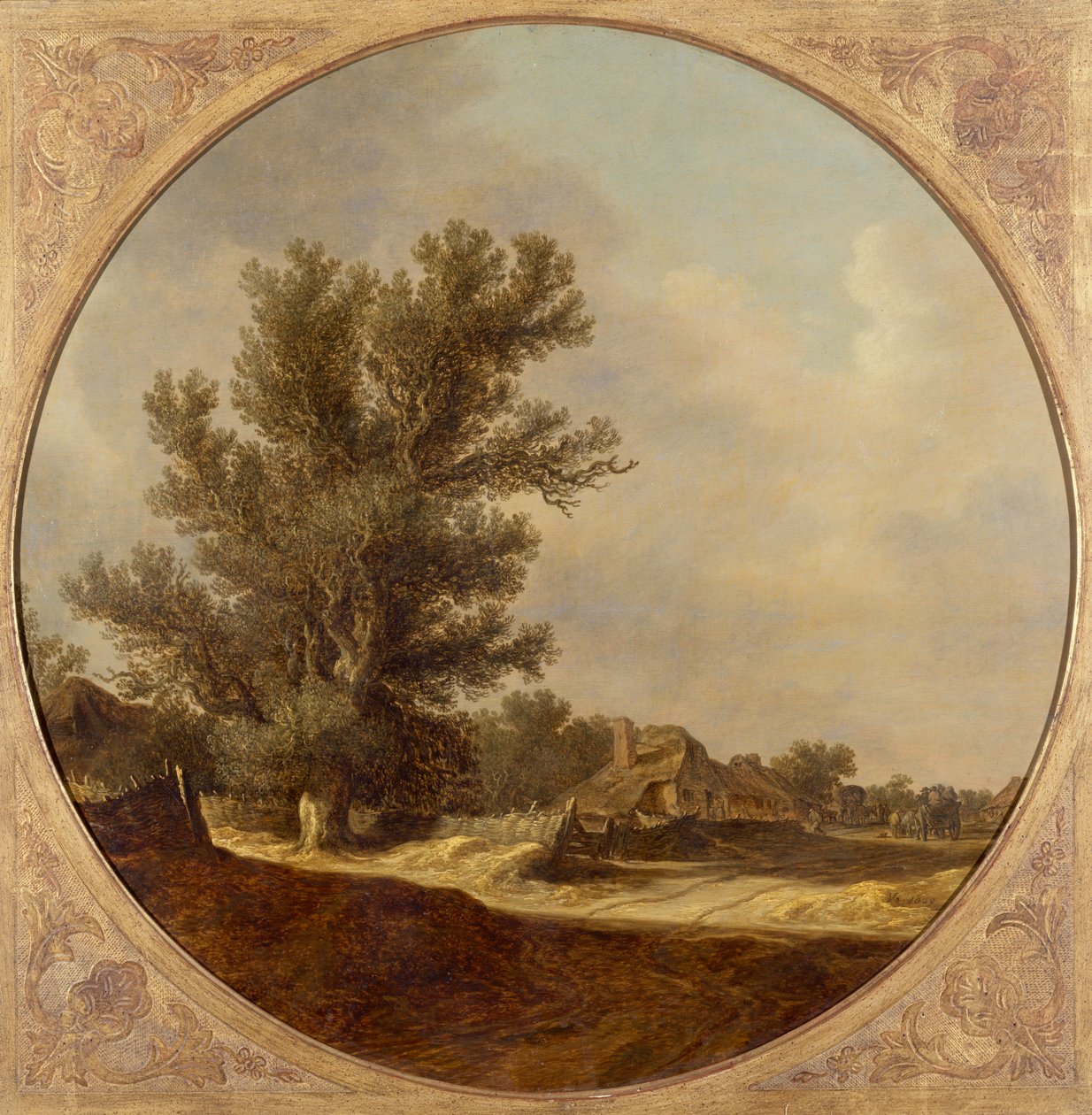 Eiketre på en landevei med reisende av Jan Josephsz van Goyen