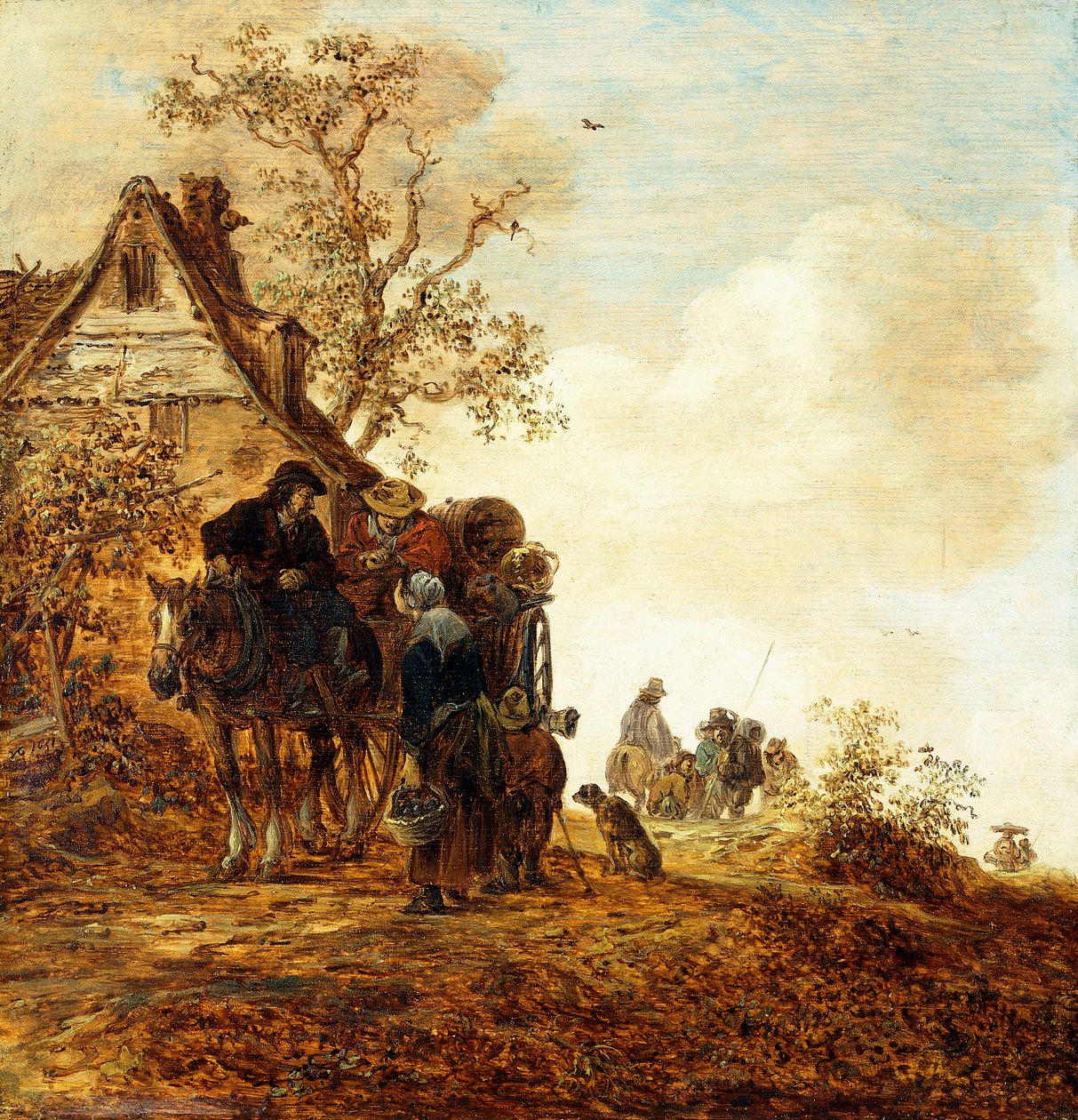 Bønder i en vogn ved en hytte Jan Josephsz, 1651 av Jan Josephsz van Goyen