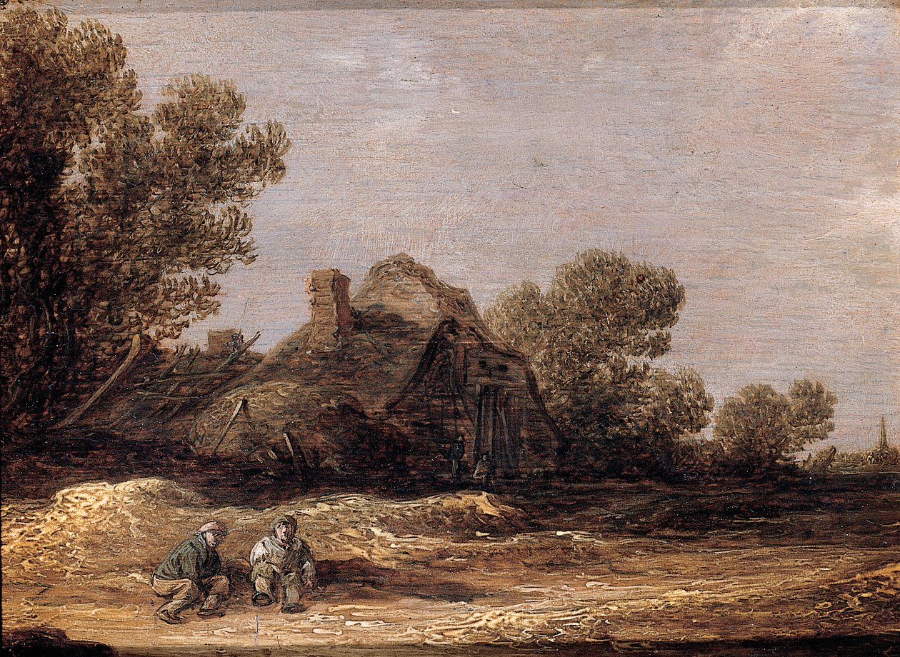 Bønder hviler på et spor ved en gård - et fragment av Jan Josephsz van Goyen