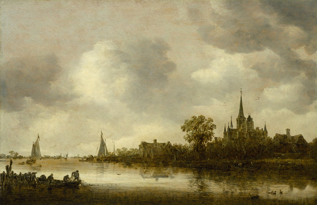 Elvelandskap med en kirke i det fjerne, 1644 av Jan Josephsz van Goyen