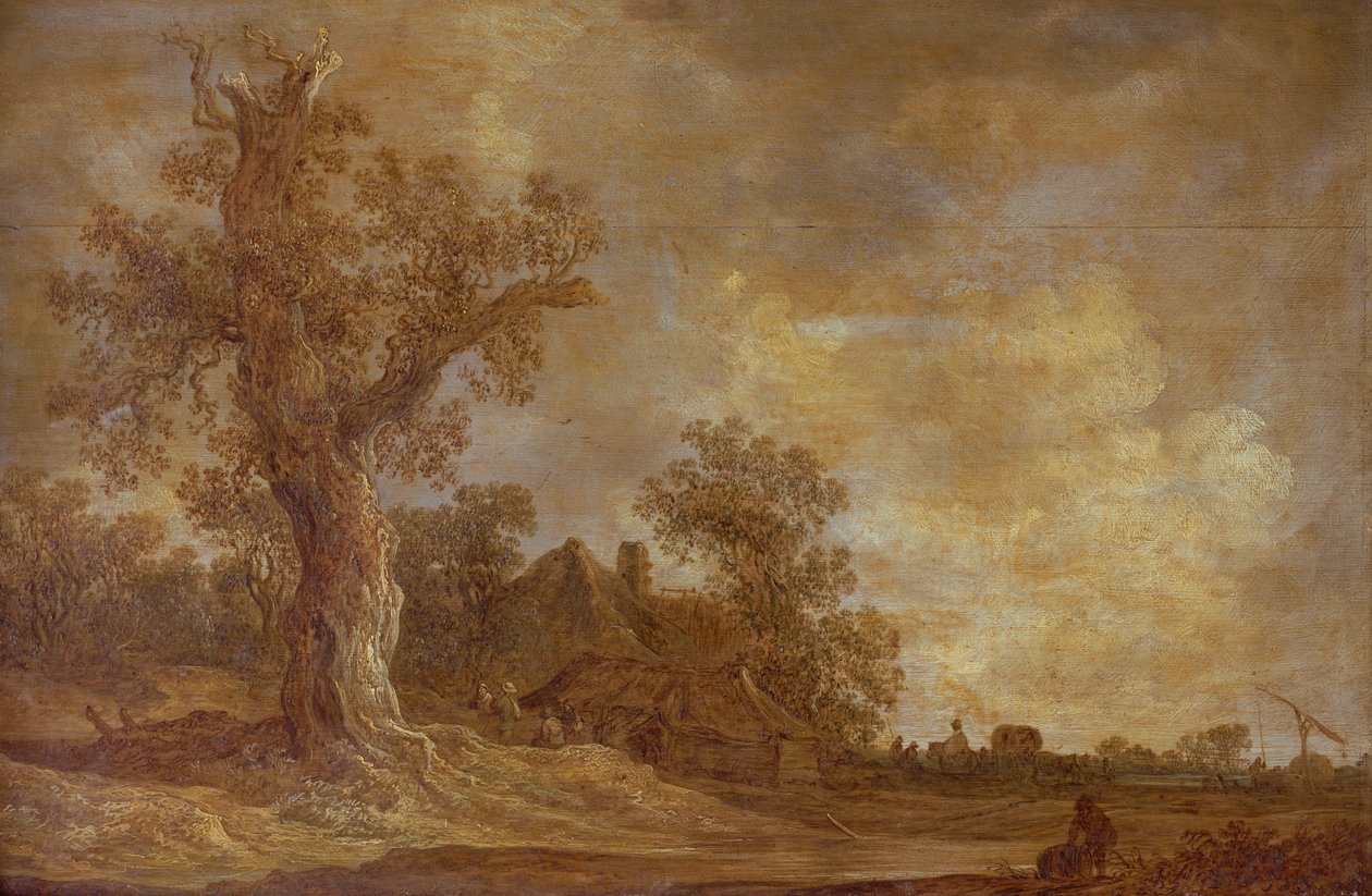 Skoglandskap med figurer og eiketre av Jan Josephsz van Goyen