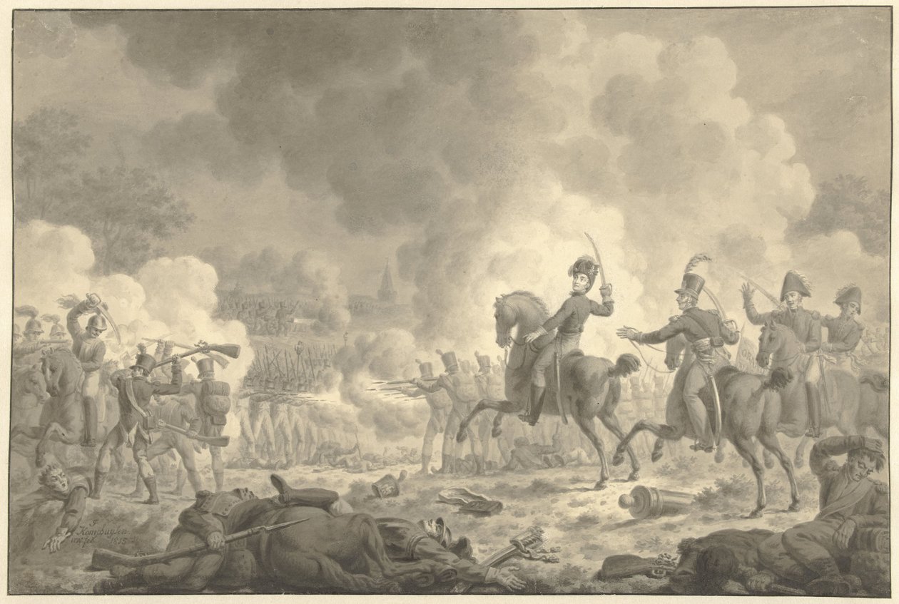 Kronprins Willem Frederik George Lodewijk i slaget ved Waterloo og Fleurus av Jan Kamphuijsen (signed by artist)