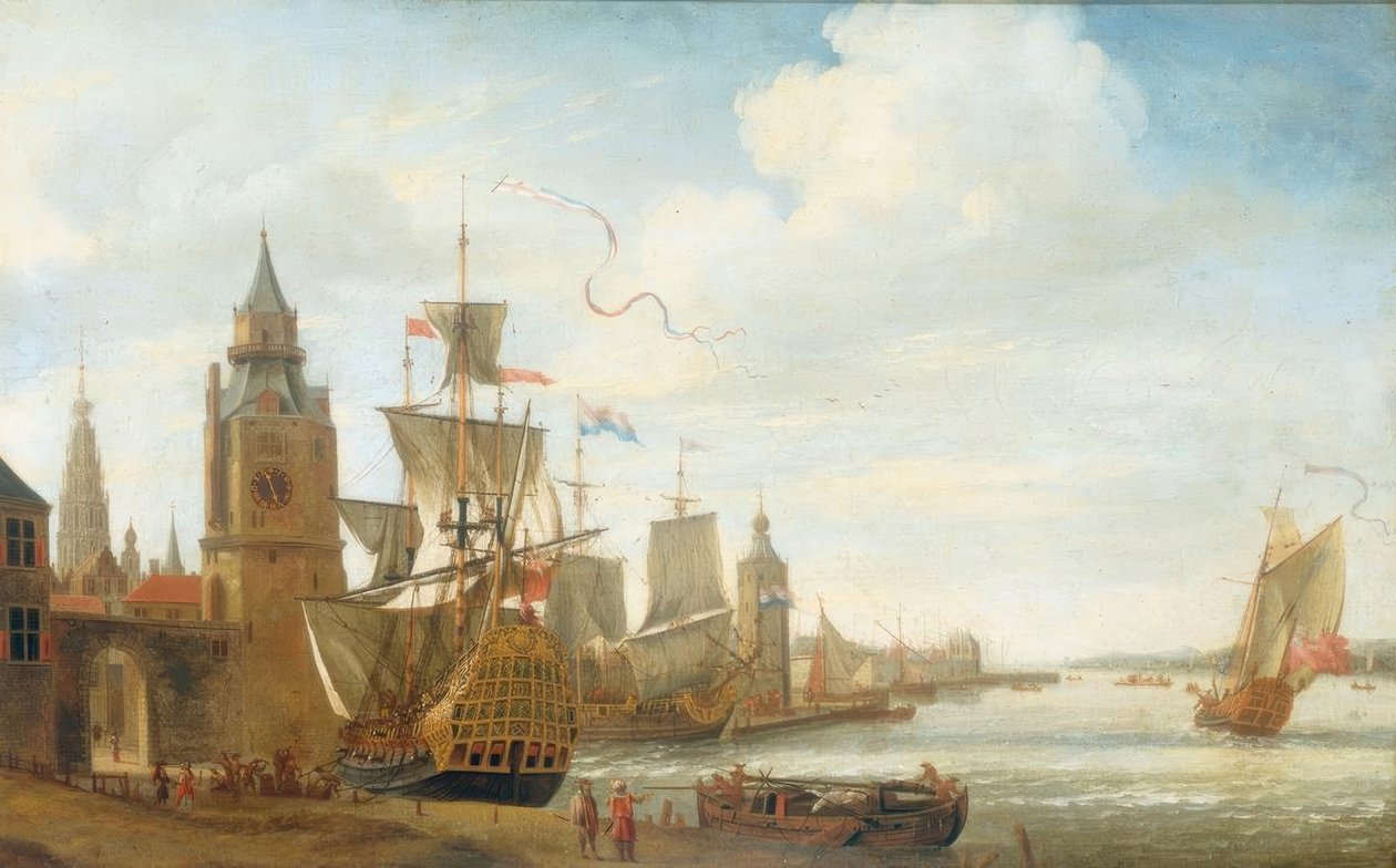 Capriccio med motiver av havnen i Antwerpen av Jan Karel Donatus van Beecq