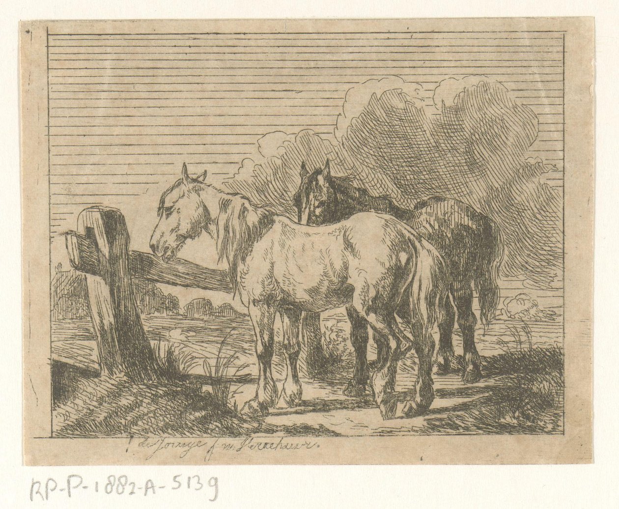 Beite med to hester av Jan Karel Jacob de Jonge