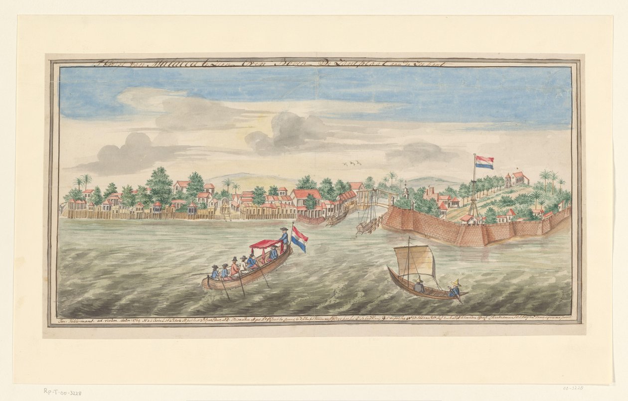 Utsikt over Malacca fra havet Utsikten over Malacca kan sees like over sandplaten på sjøsiden (tittel på objekt) av Jan Keldermans
