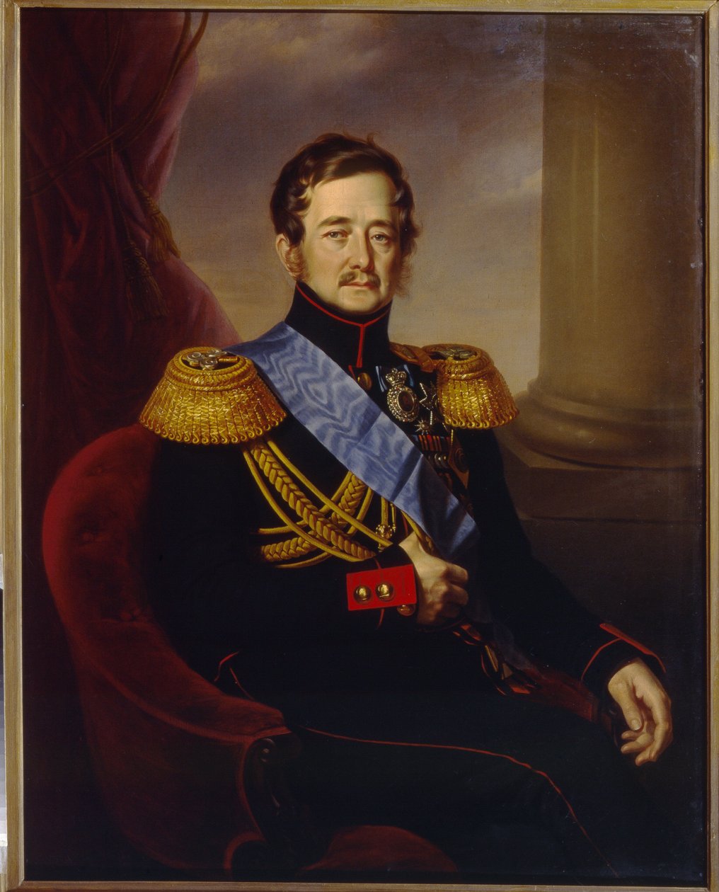 Portrett av Ivan Fyodorovich Paskevich, greve av Erivan, visekonge av kongeriket Polen (Portrett av I.F. Paskevich, grev av Erivan, visekonge av kongeriket Polen). Maleri av Jan Ksawery Kaniewski (1805-1867), olje på lerret av Jan Ksawery Kaniewski