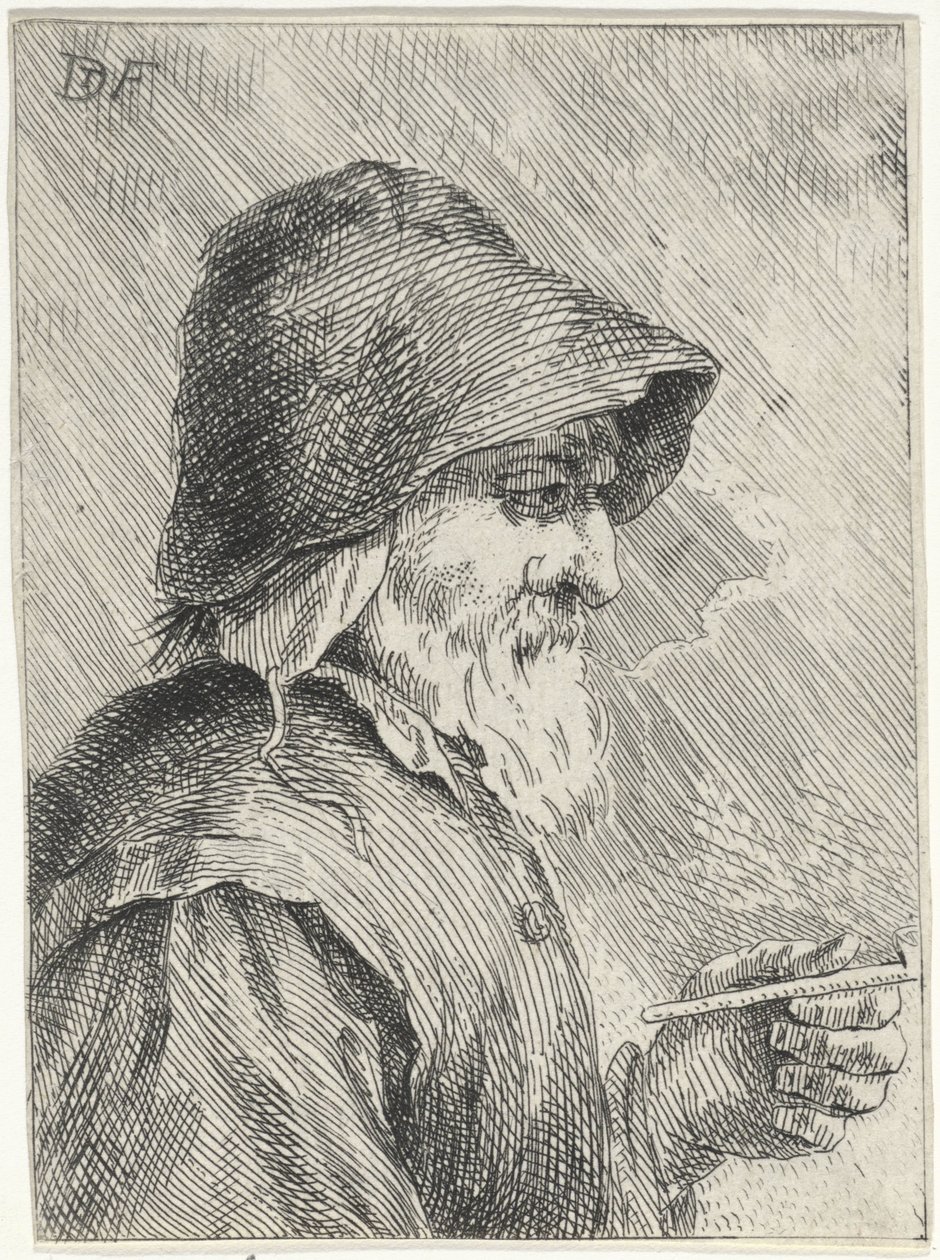 Gammel mann med skjegg og en pipe i hånden av Jan Lauwryn Krafft (I) (attributed to)