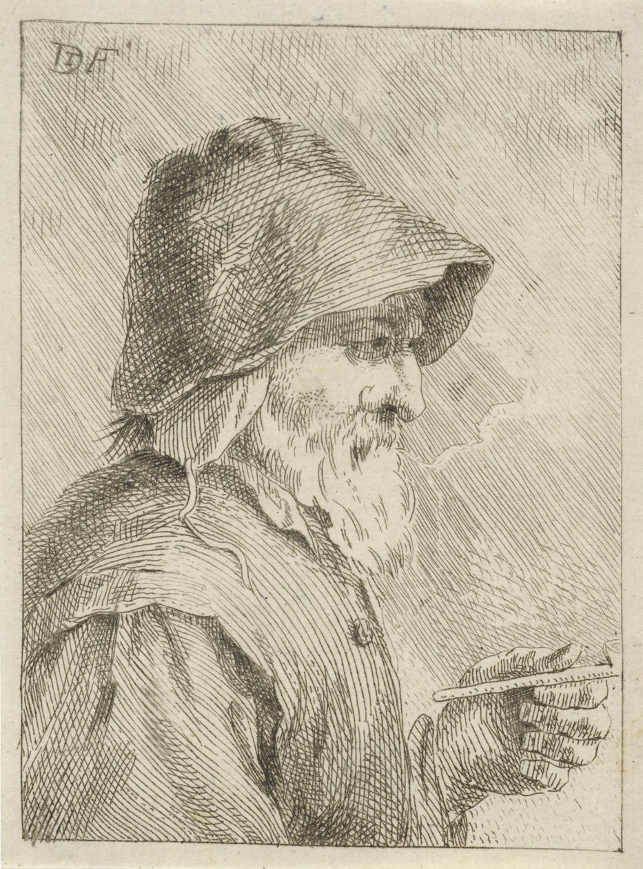 Gammel mann med skjegg og en pipe i hånden av Jan Lauwryn Krafft (I) (attributed to)