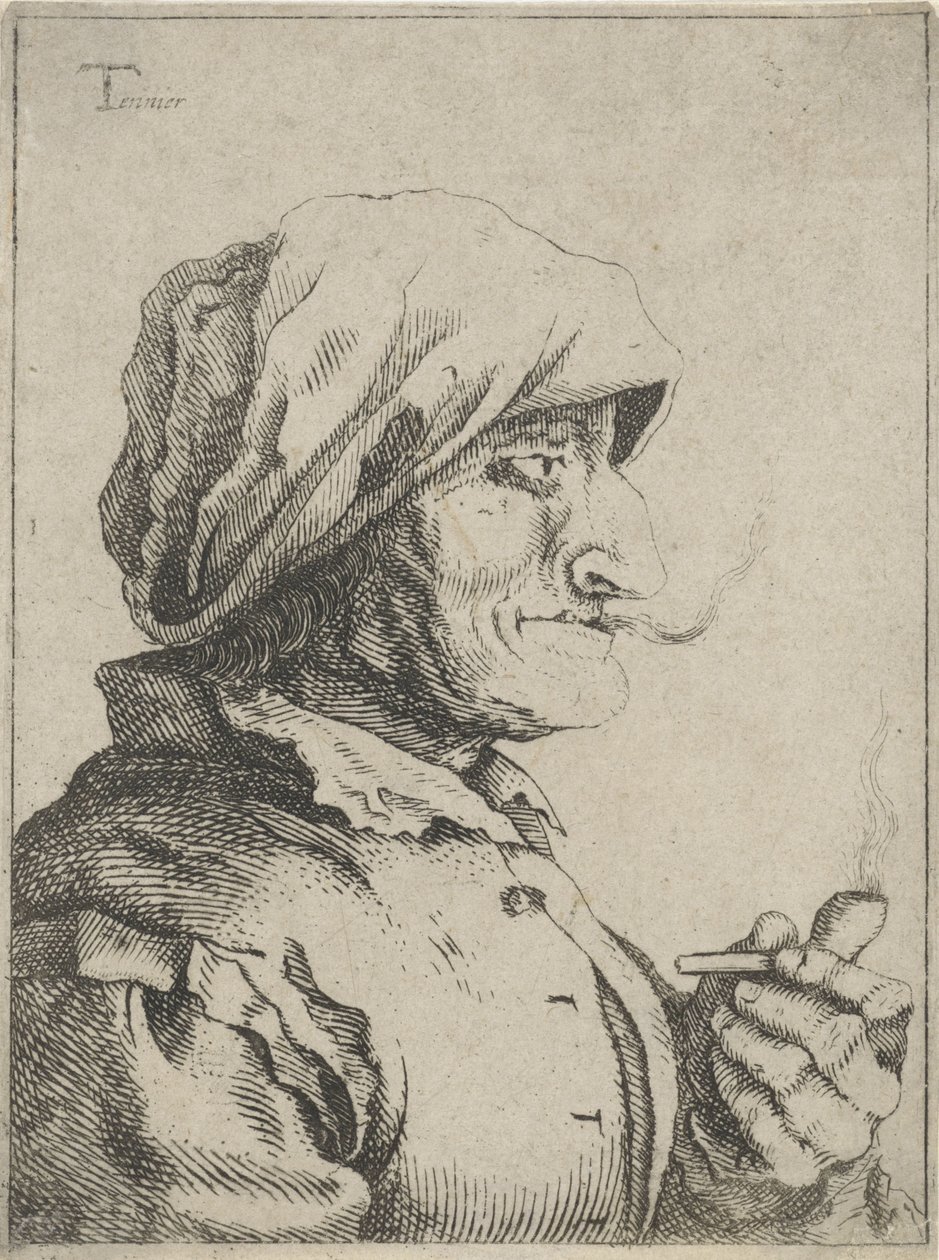 Gammel kvinne røyker pipe av Jan Lauwryn Krafft (I) (possibly)