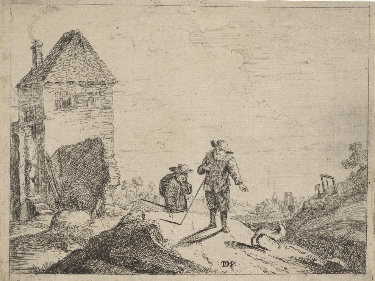 To bønder med hund på landevei av Jan Lauwryn Krafft (I) (possibly)