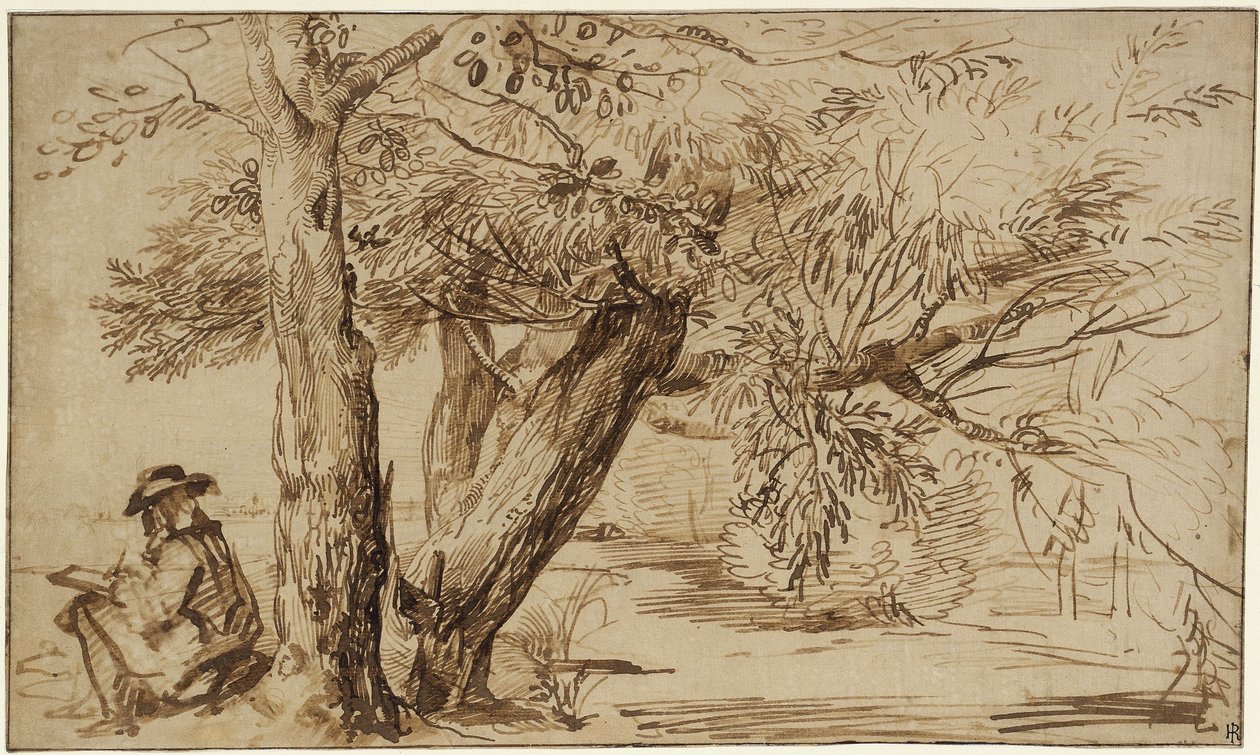 Landskap med en tegner i skogkanten av Jan Lievens