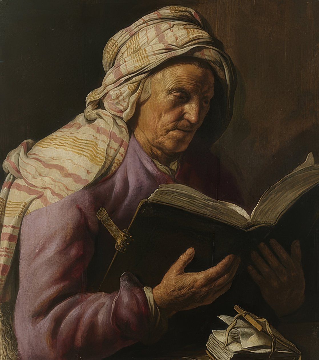 Gammel kvinne som leser. 1626-33 av Jan Lievens