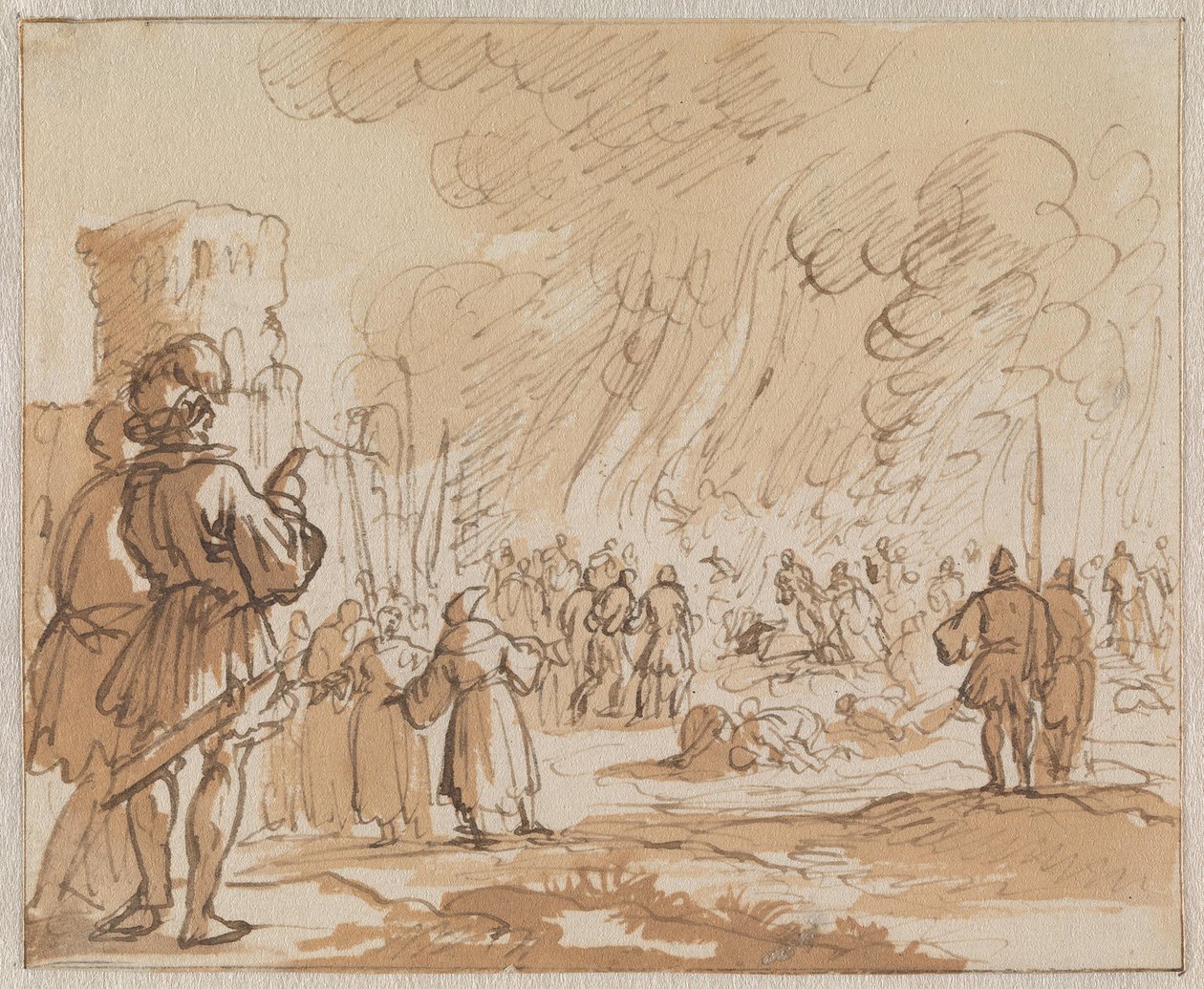 180 katarer eller albigenser brennes utenfor Minerve i 1210 av Jan Luyken