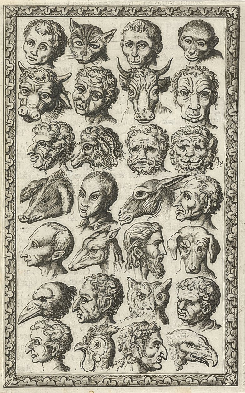 28 hoder av mennesker og dyr (28 kopper van mensen en dieren). 1682 av Jan Luyken