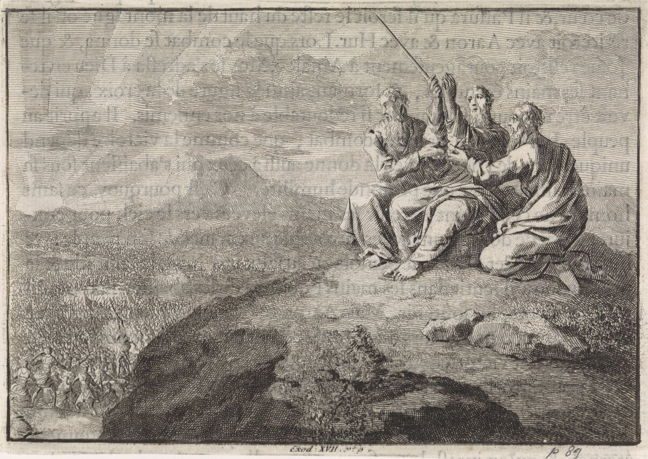 Aron og Hur støtter Moses sine hender under Israels folks kamp mot amalekittene av Jan Luyken