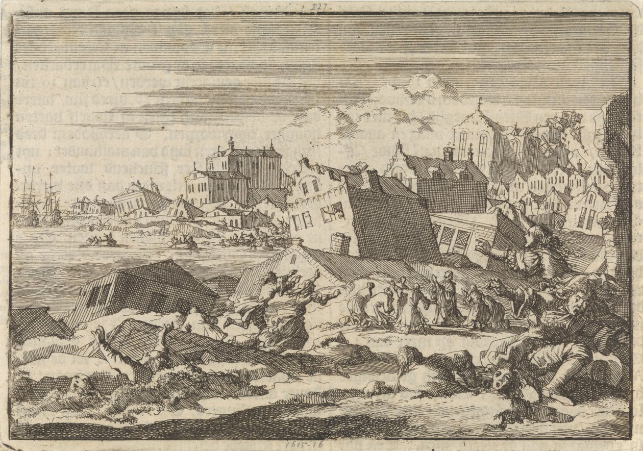 Jordskjelv i Jamaica som ødela byen Port Royal, 1692 av Jan Luyken