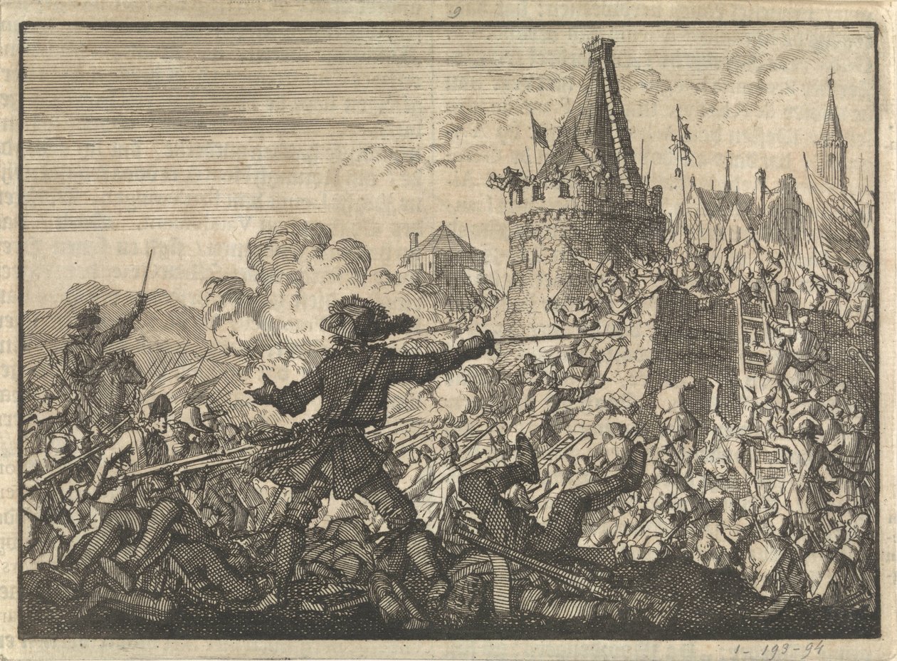 Frastøtt storming av murene i Livron, forsvart av hugenottene, 1574 av Jan Luyken