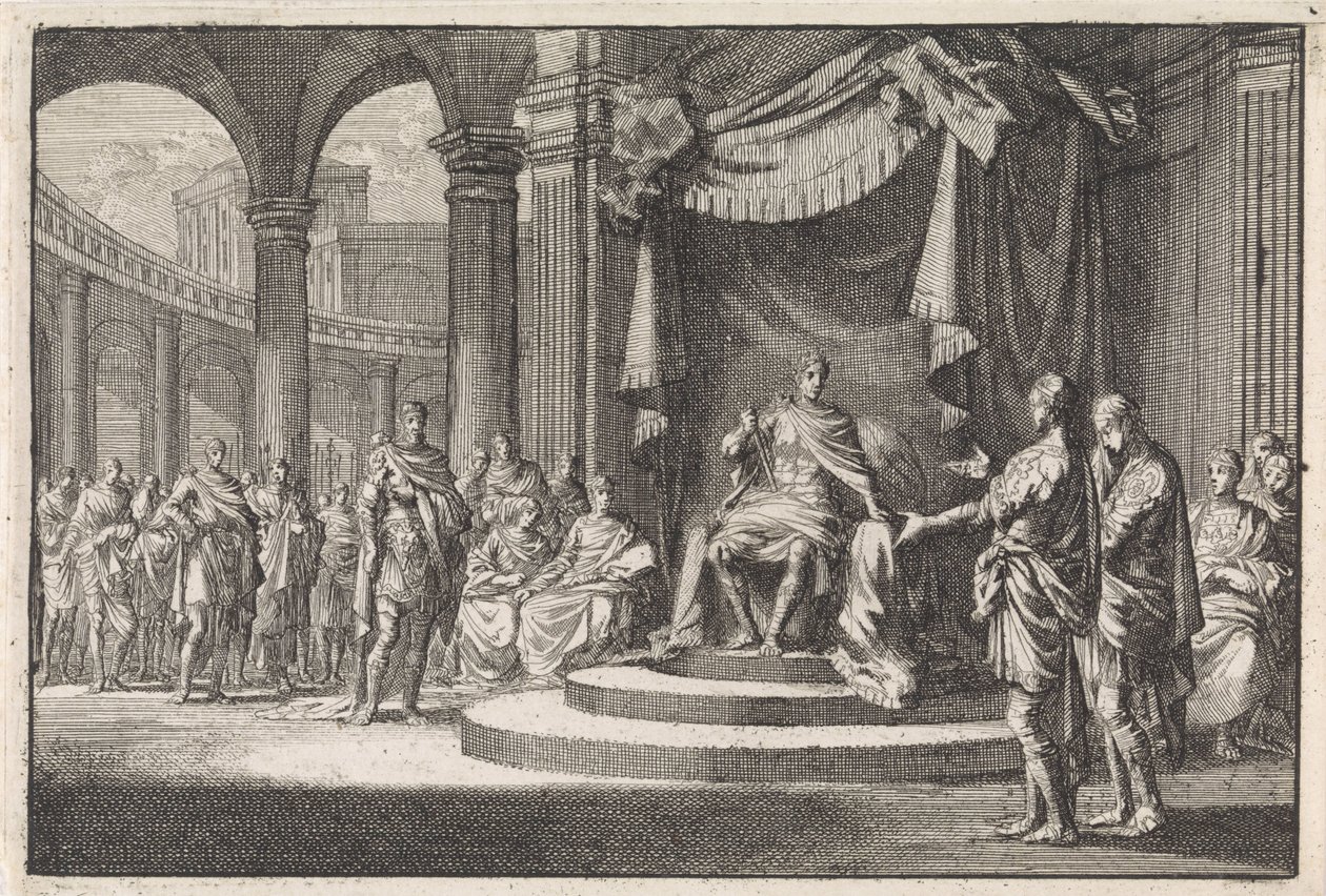 Aleksander og Aristobulos forsvarer seg overfor keiser Augustus av Jan Luyken