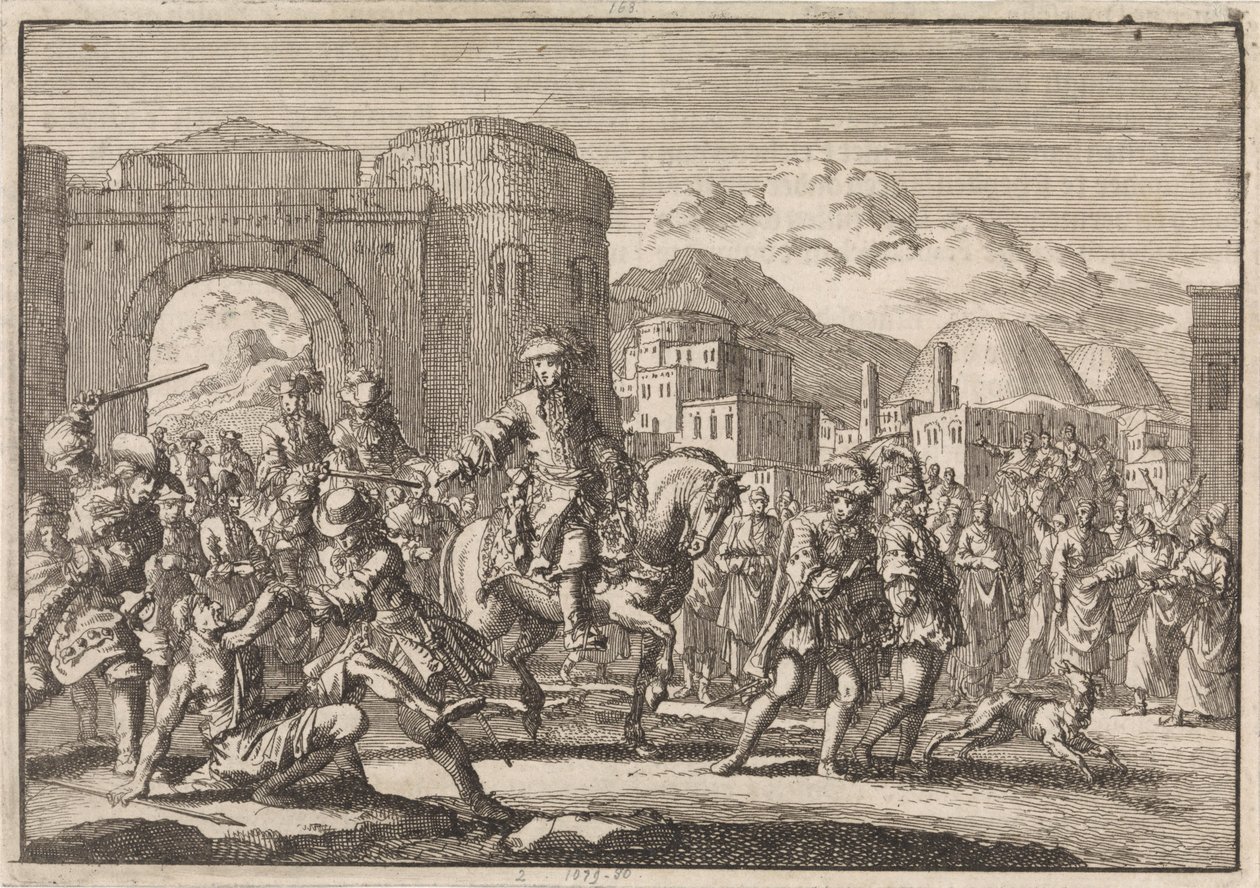 Fransk utsending til sultanen går inn i Jerusalem på hesteryggen, 1674 av Jan Luyken