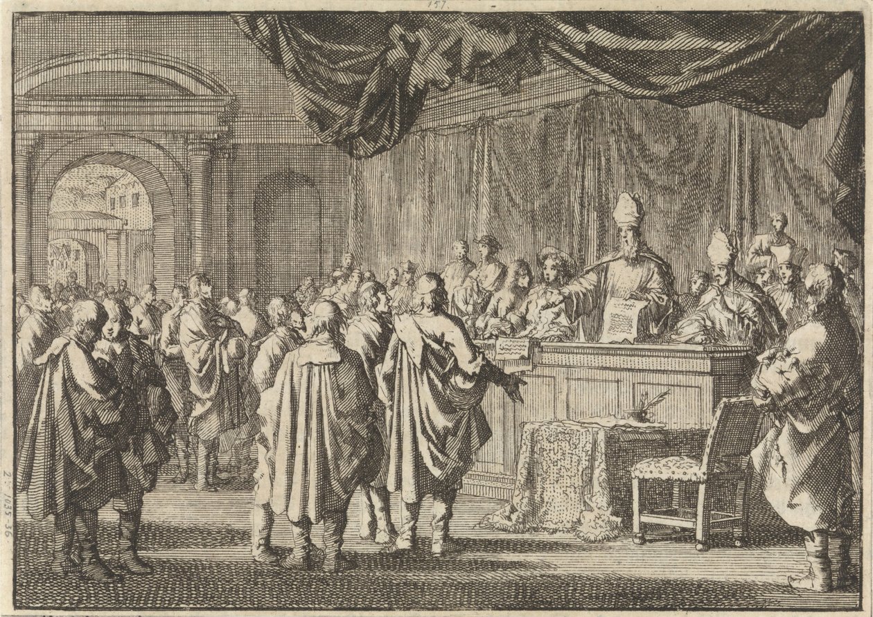 Reformert i Ungarn for en domstol av biskoper og andre romanister, 1670 av Jan Luyken