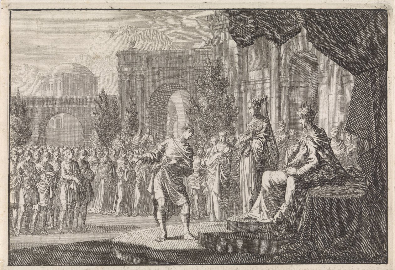 Hyrcanus foran tronen til Ptolemaios Philadelphus av Jan Luyken