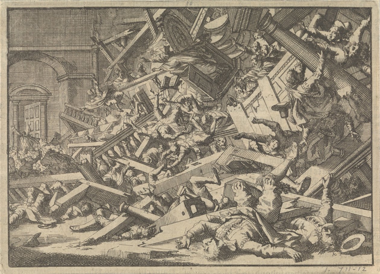 Kollapset galleri under en katolsk gudstjeneste i huset til den spanske utsendingen i London, 1623 av Jan Luyken