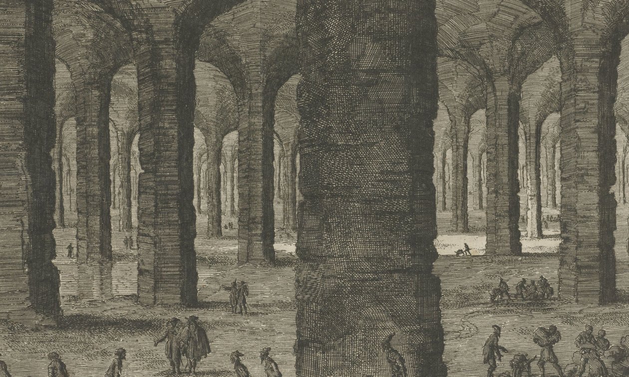 Kalksteinbrudd under Sint-Pietersberg St Pieters Bergh nær Mastricht, som det viser under Aerde (tittel på objekt) av Jan Luyken