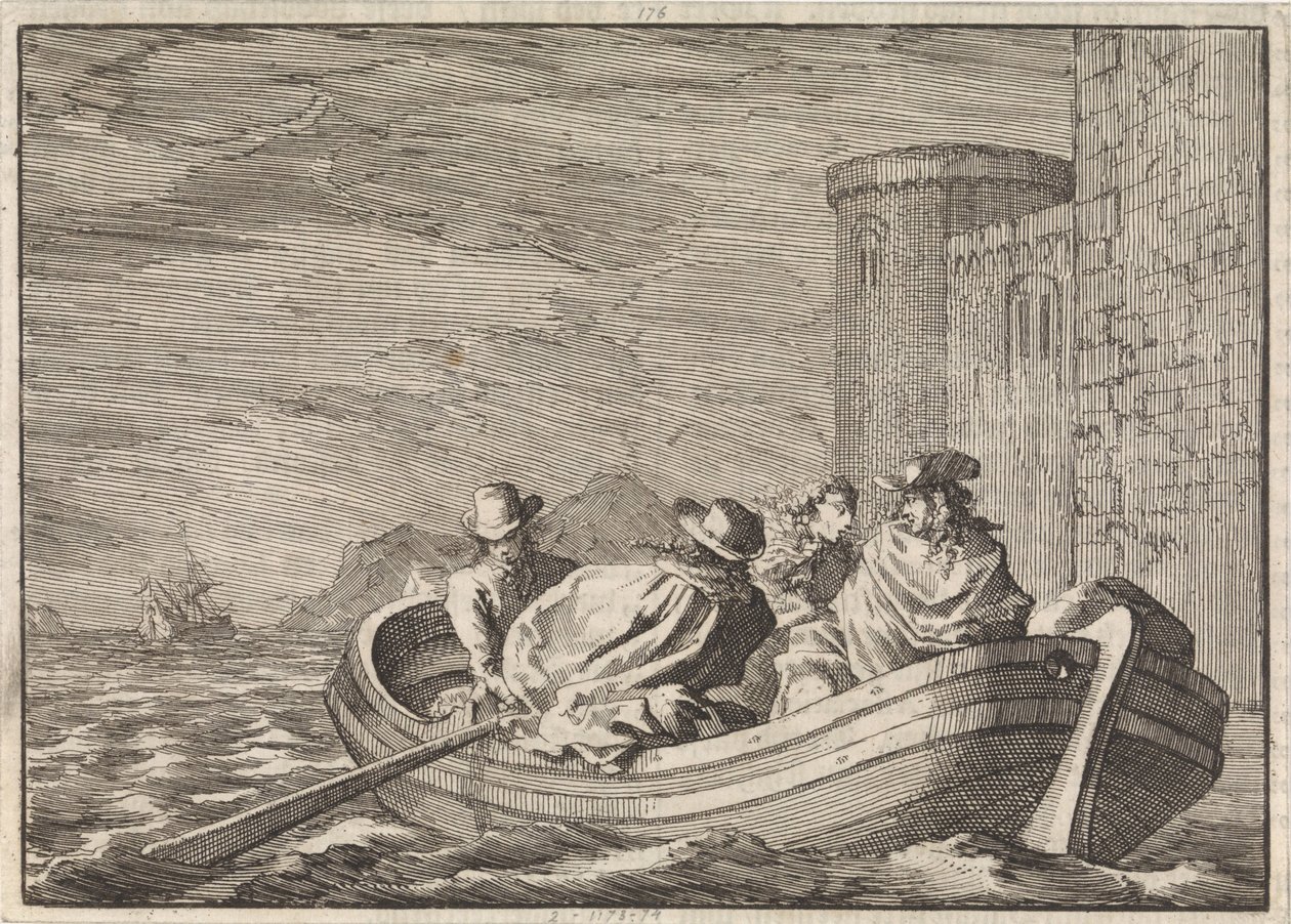 King James II flykter om natten i en robåt, 1688 av Jan Luyken
