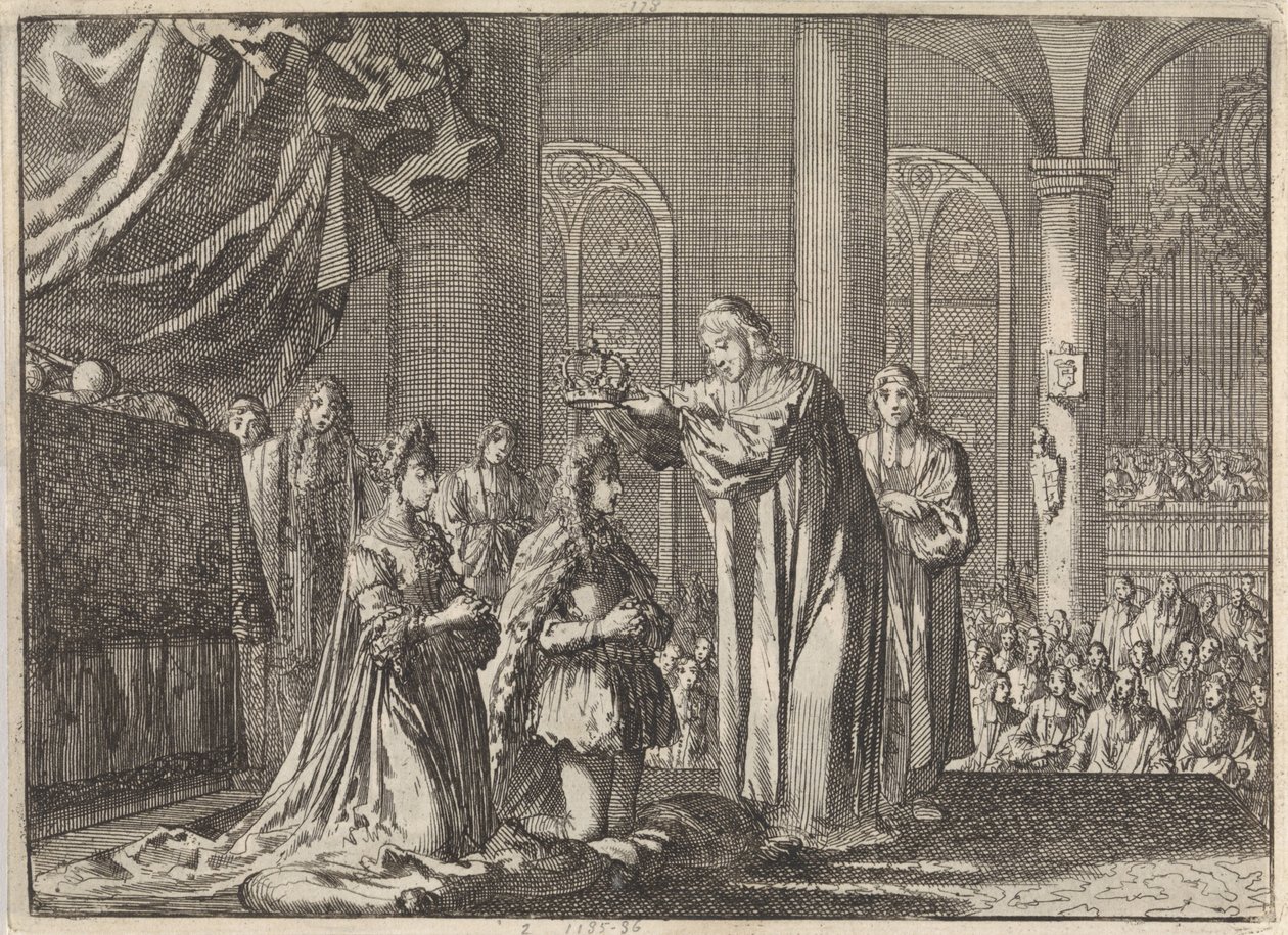Kroningen av William III og Mary II Stuart av erkebiskopen av Canterbury, 1689 av Jan Luyken