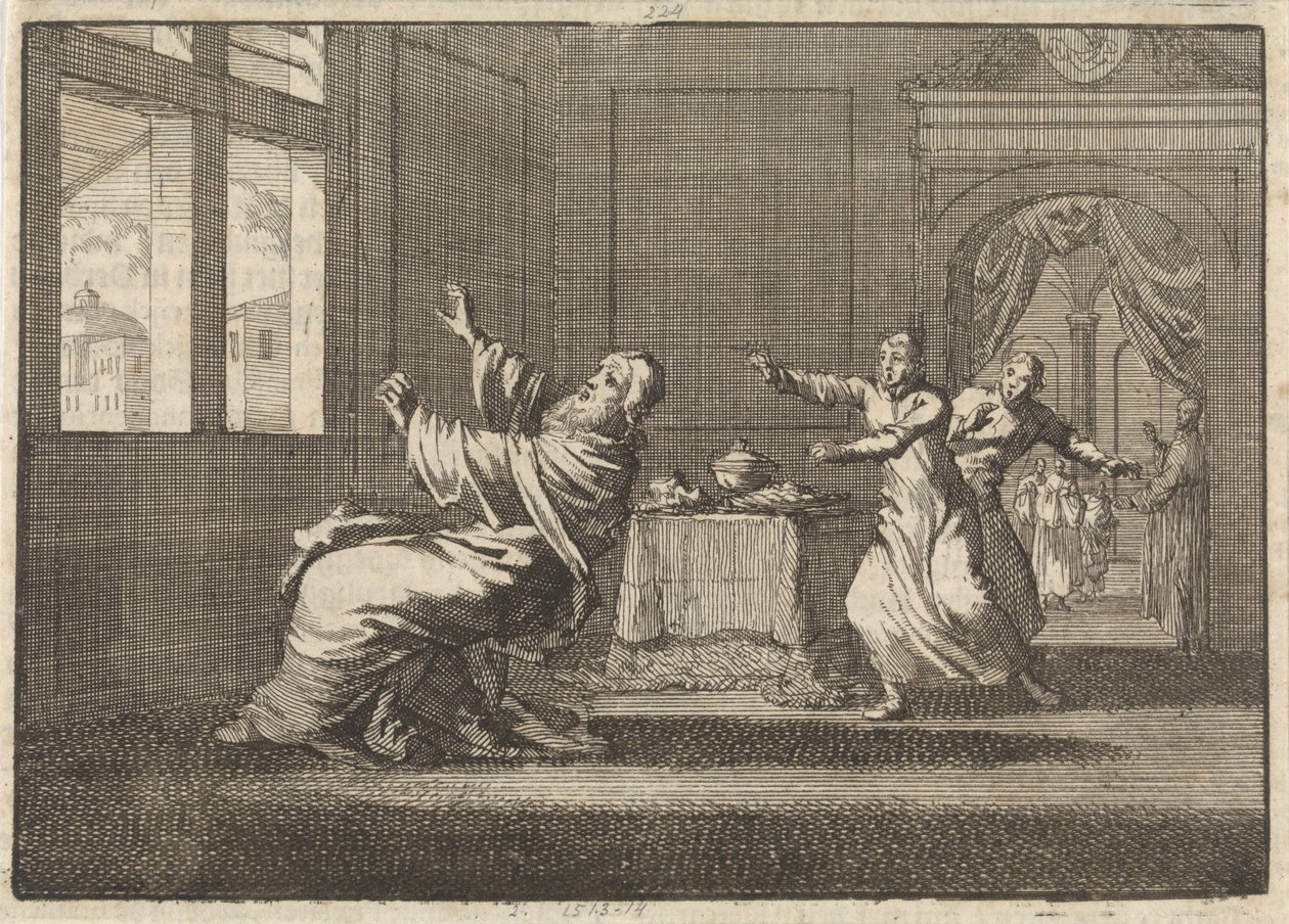 Pave Innocent XII faller bakover fra vinduet til Quirinalen like etter valget hans, 1691 av Jan Luyken