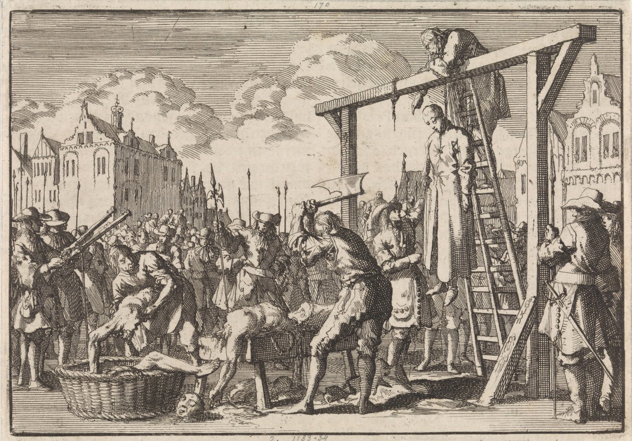 I London blir jesuitten William Ireland hengt og John Grove innkvartert for et tiltenkt regicid, 1679 av Jan Luyken