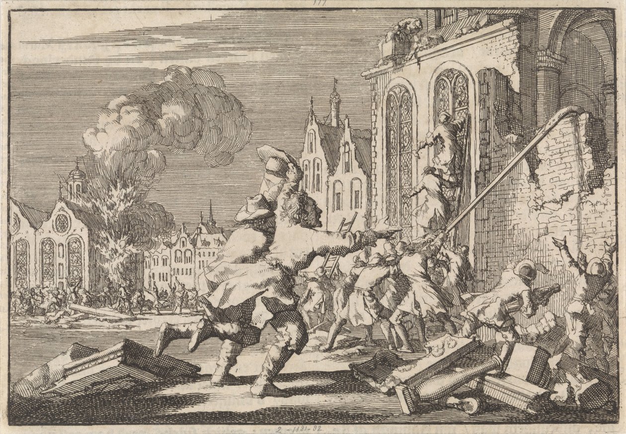 Ødeleggelse av katolske kapeller i London, 1688 av Jan Luyken