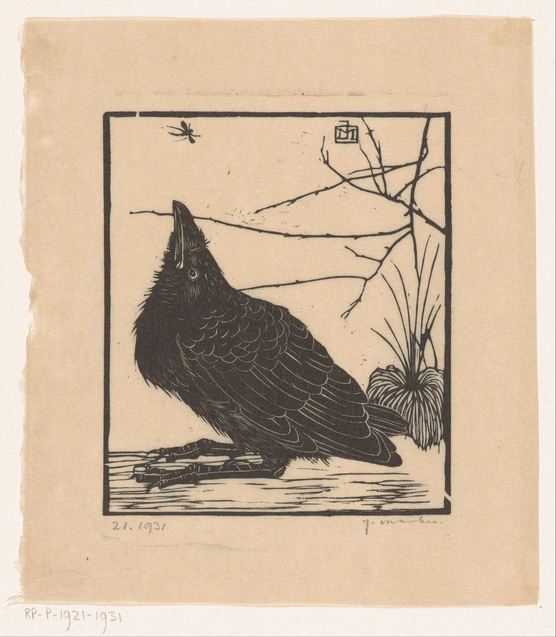 Kråke, ser opp på mygg av Jan Mankes (signed by artist)