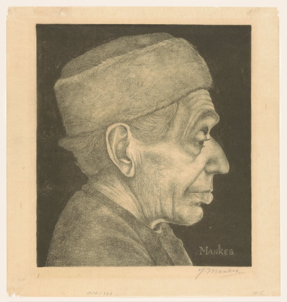Portrett av Douwe med hatt av Jan Mankes (signed by artist)