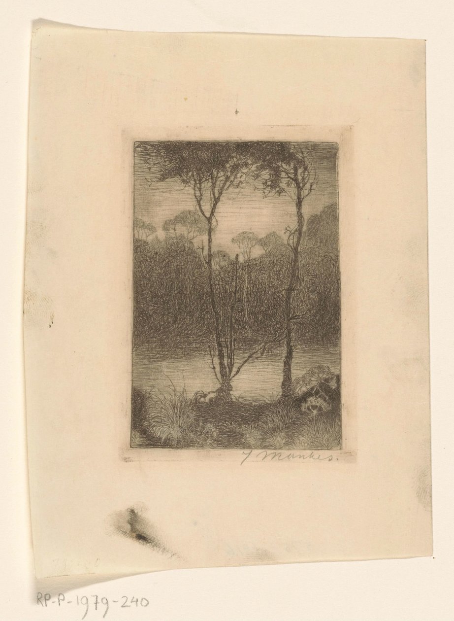 To trær ved vannet Strøm om natten (original tittel) av Jan Mankes (signed by artist)