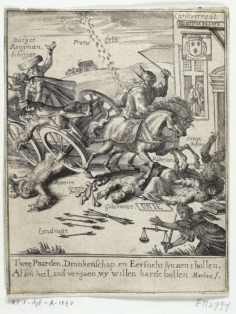 Tegneserie som viser den påståtte fransksinnet i Amsterdam, 1690 av Jan Marlois