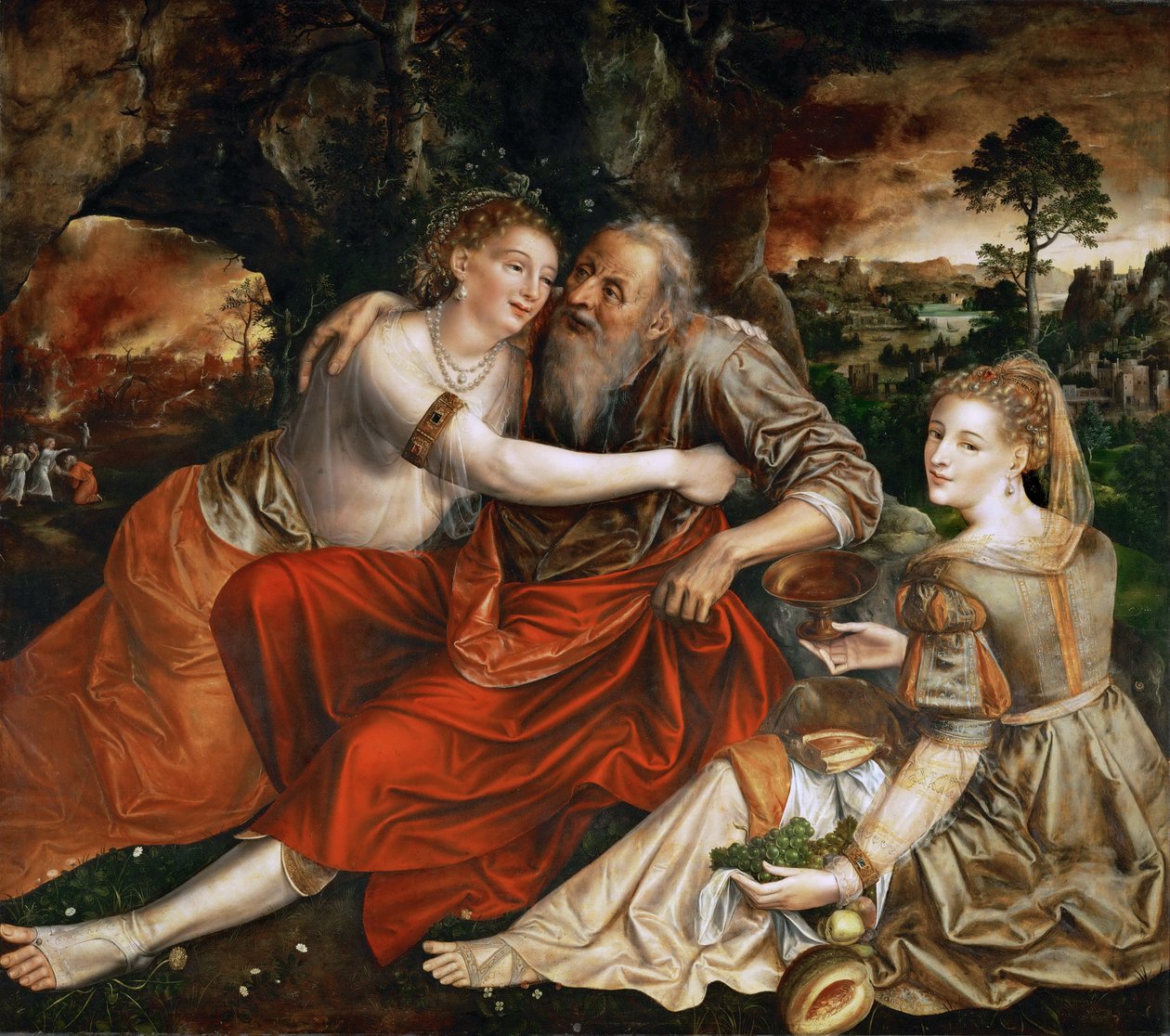 Loth et ses filles - Lot og hans døtre - Jan Massys (Matsys, Metsys, Matsijs) (1510-1575). Olje på tre av Jan Massys