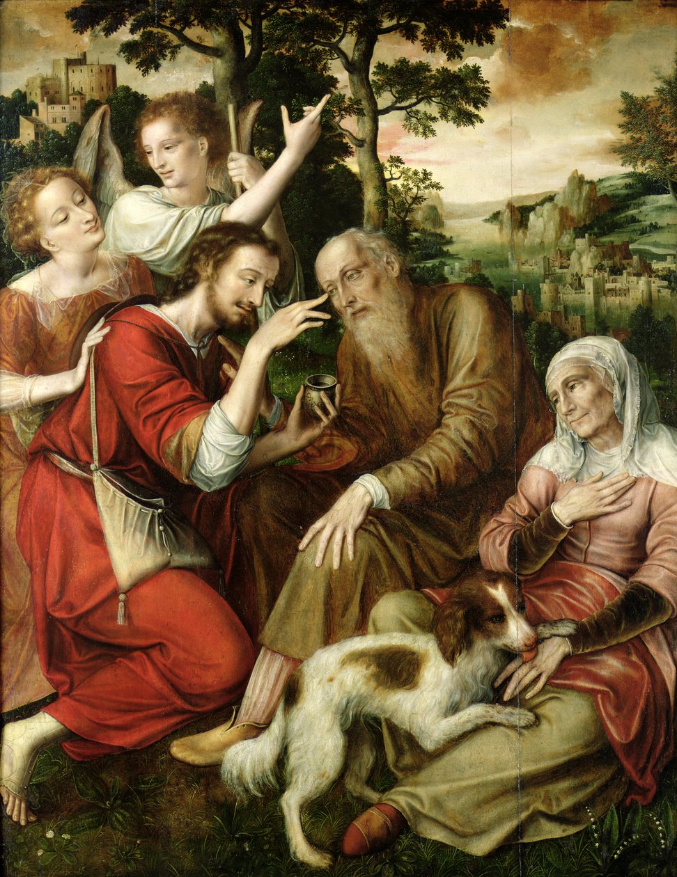 Tobias kurerer sin fars blindhet, 1563 av Jan Massys or Metsys