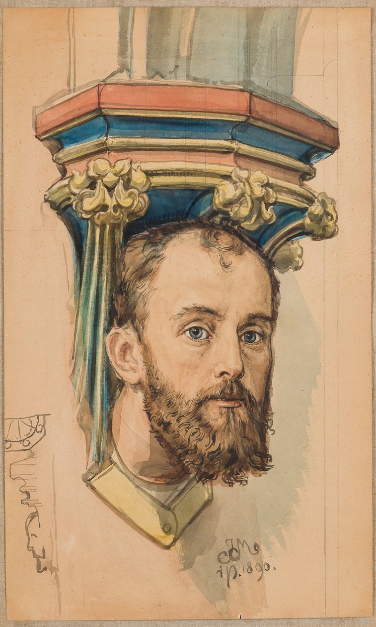 Utkast til polykromien i Mariakirken - Konsoll i form av et mannshode, portrett av T. Stryjeński av Jan Matejko