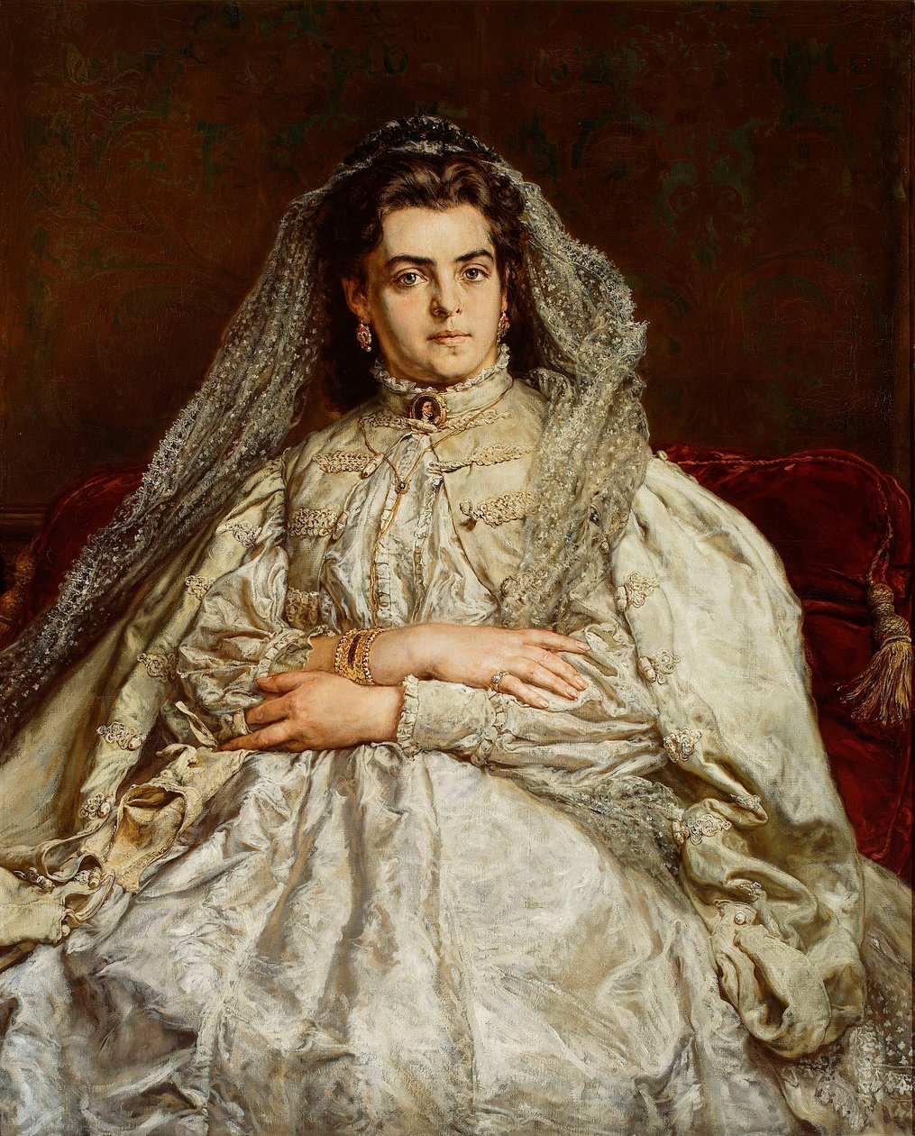 Portrett av kunstnerens kone Teodora i brudekjole av Jan Matejko