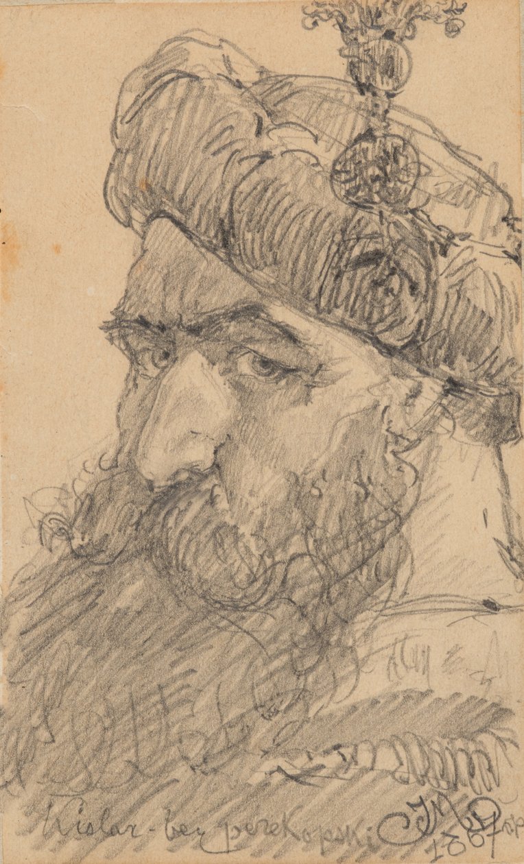 Rekto: Hodet til en skjeggete mann i hatt, ber av Jan Matejko